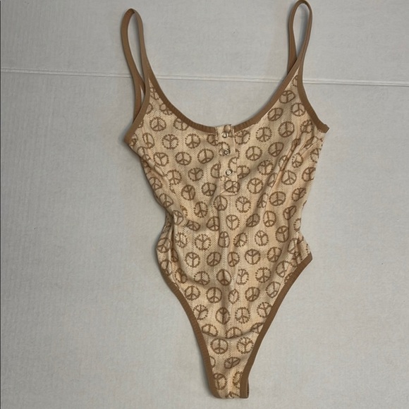 URBAN OUTFITTERS OUT FROM UNDER PEACE SIGN THONG BODYSUIT SMALL - Picture 1 of 14